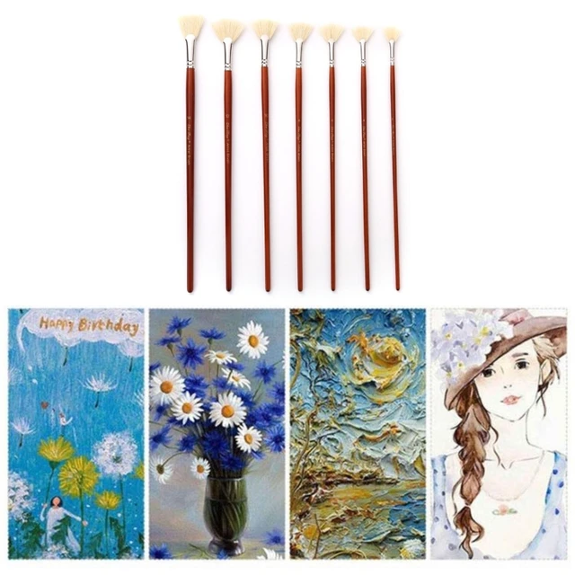 PROFESSIONAL FAN BRUSH for Painting 7pcs Oil Paint Brushes Set with B2Y5  $14.74 - PicClick AU
