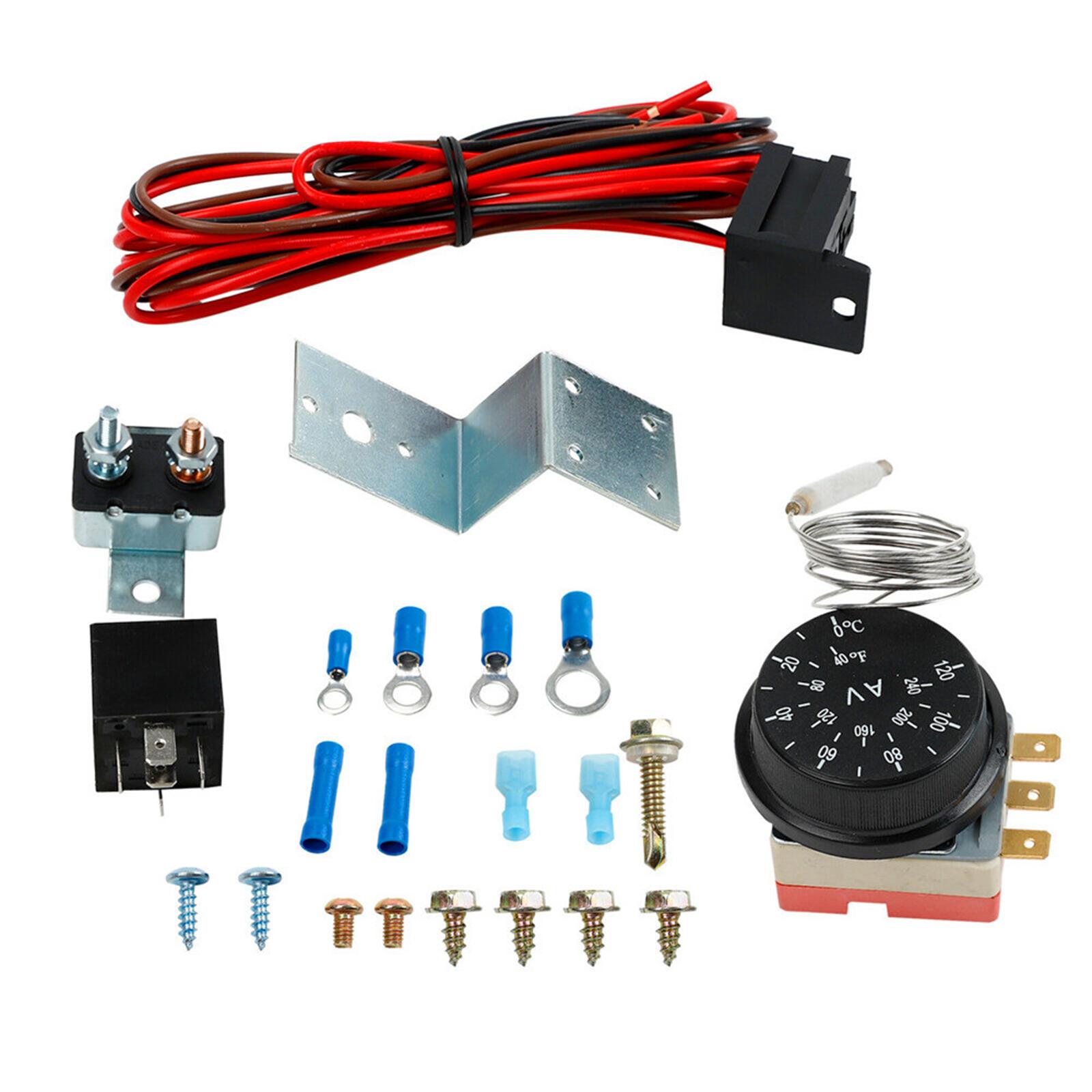 Electric 12V Adjustable Radiator Fan Thermostat 3 Pin Control Relay Wire Kit Car Truck Mounting Hardware Automotive Accessories