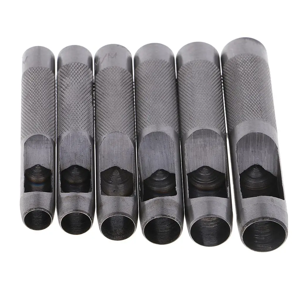 6 Pieces Round Steel Leather Craft Hollow Hole Punch 9mm to 14 mm for Leather Belt Watch Band Gasket