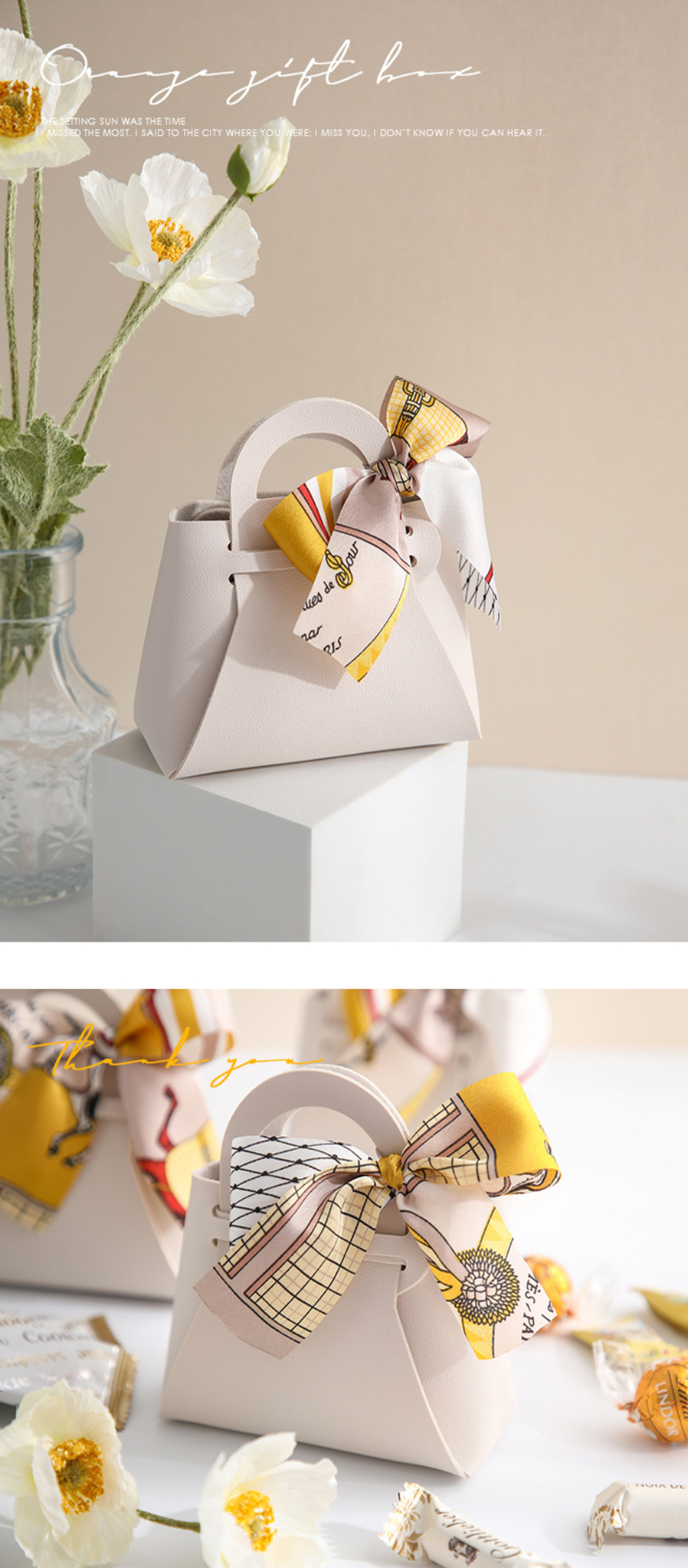 3PCS Leather Favour Bags with Scarf – Wedding Party Decoration, Baby Shower, Ramadan, E... - SKU LFB02117 - UGI Packaging