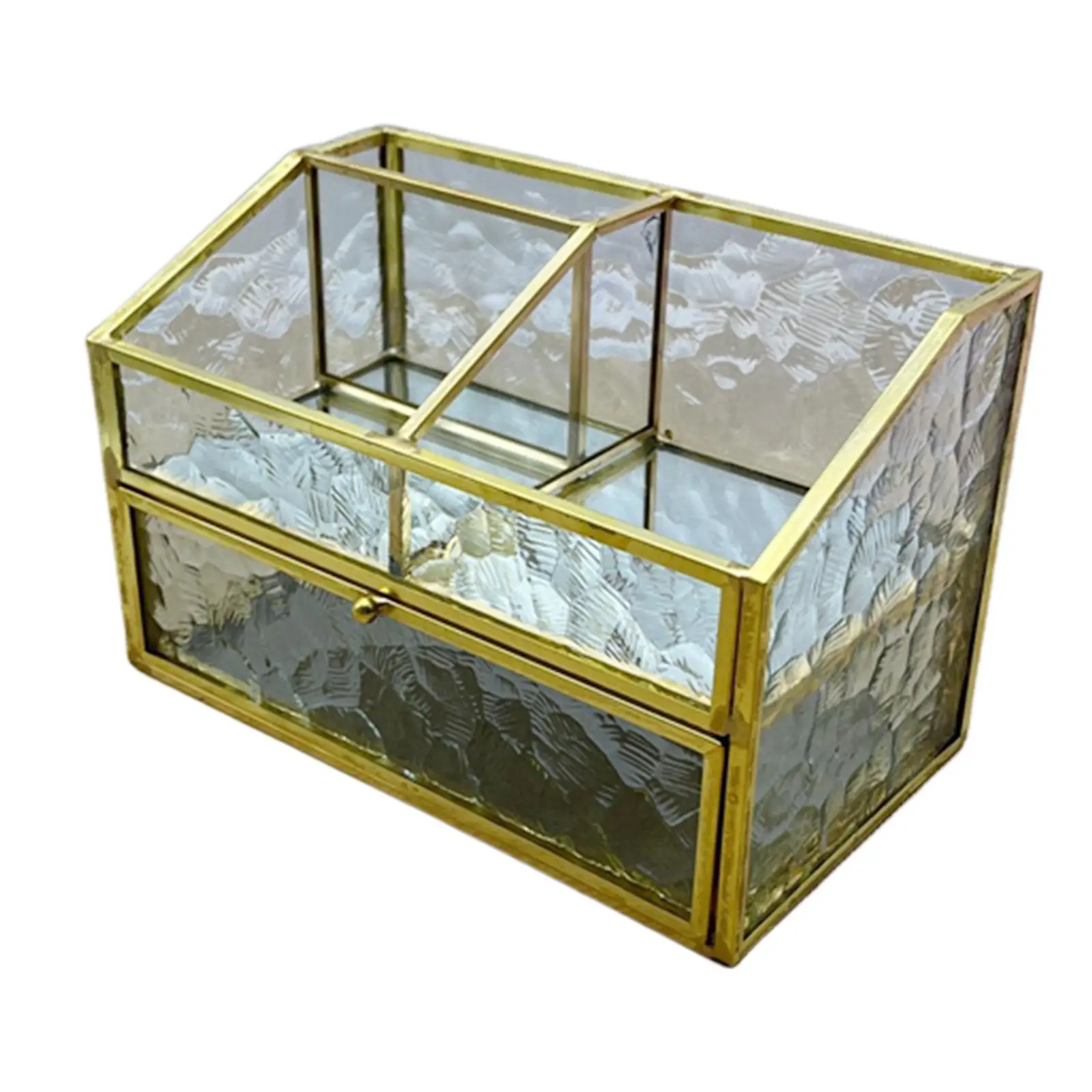 Vintage Glass Jewelry Organizer Box Aureate Double Laye Table Makeup Organiser Storage Rack Decorative Box Glass for Dresser