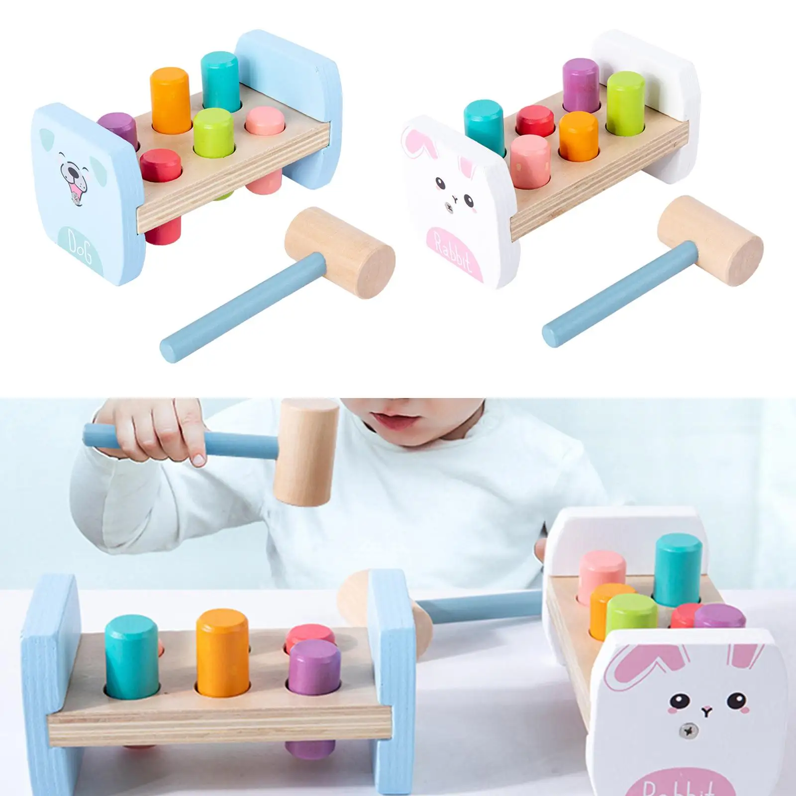 Wooden Pounding Bench Color Cognition Developmental Toy Learning Educational Wooden Hammer Toy for Preschool Boys Girls Toddlers