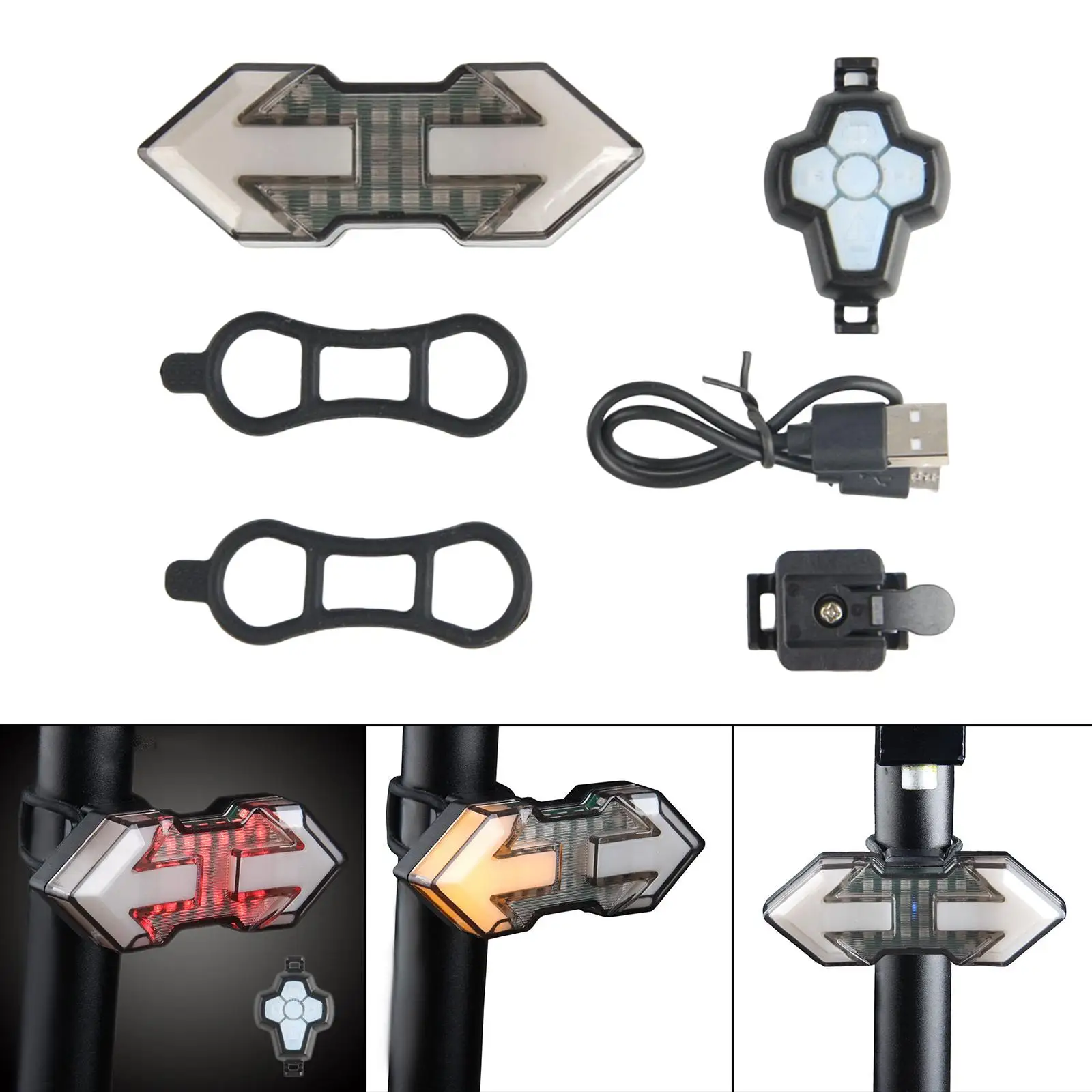 LED Bike Tail Light USB Rechargeable Turn Signal Indicator Waterproof Remote Control Taillight Rear  Warning Light