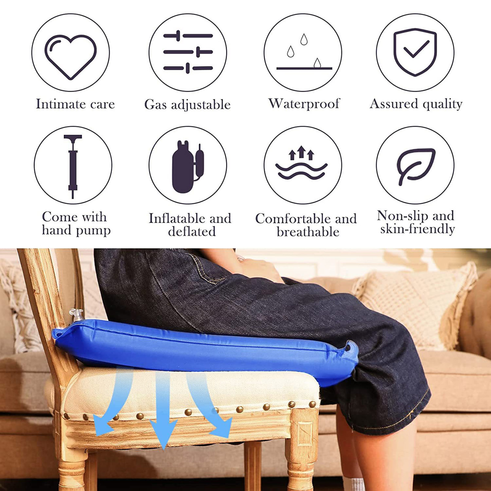 Coussin Gonflable De Voyage - 40x30 Cm - Imperméable, Antidérapant - Pour Avion, Fauteuil Roulant, Camping, Stade