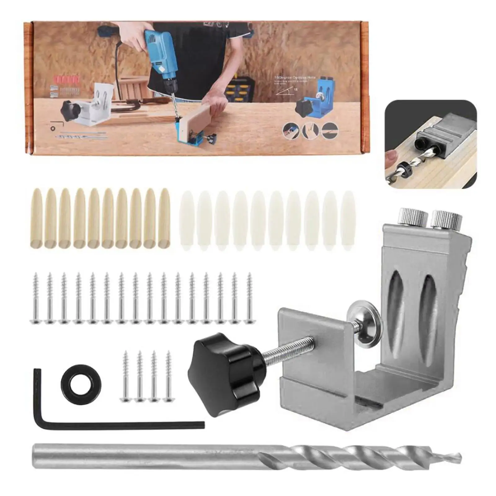 15 Degree Pocket Hole Jig Kit   Drill Tool Woodworking Locator