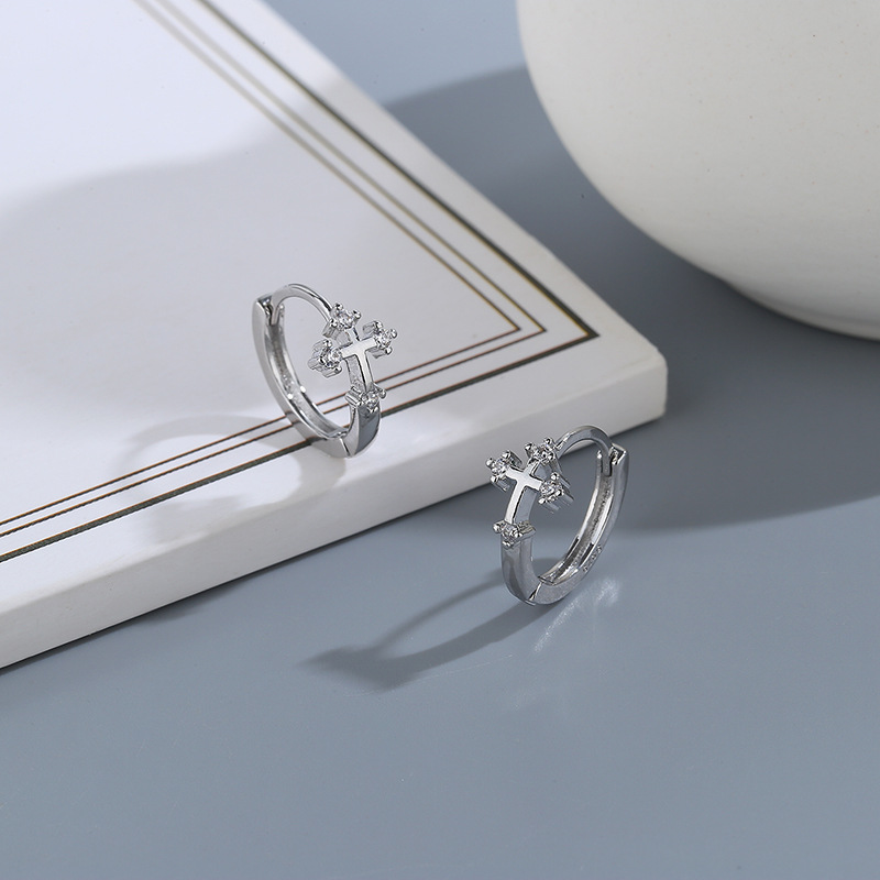 VOQ Silber Farbe Mode Kreative Zirkon Kreuz Ohrringe Frauen Männer Geschenk Ohrringe Modeschmuck – Detail 7
