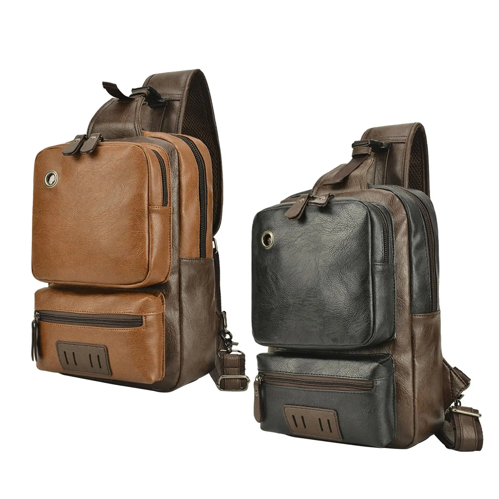 Men`s Sling Bag Messenger Bag Daypack Anti-Theft Waterproof PU Leather One Strap Backpack Shoulder Pack for Business Outdoor