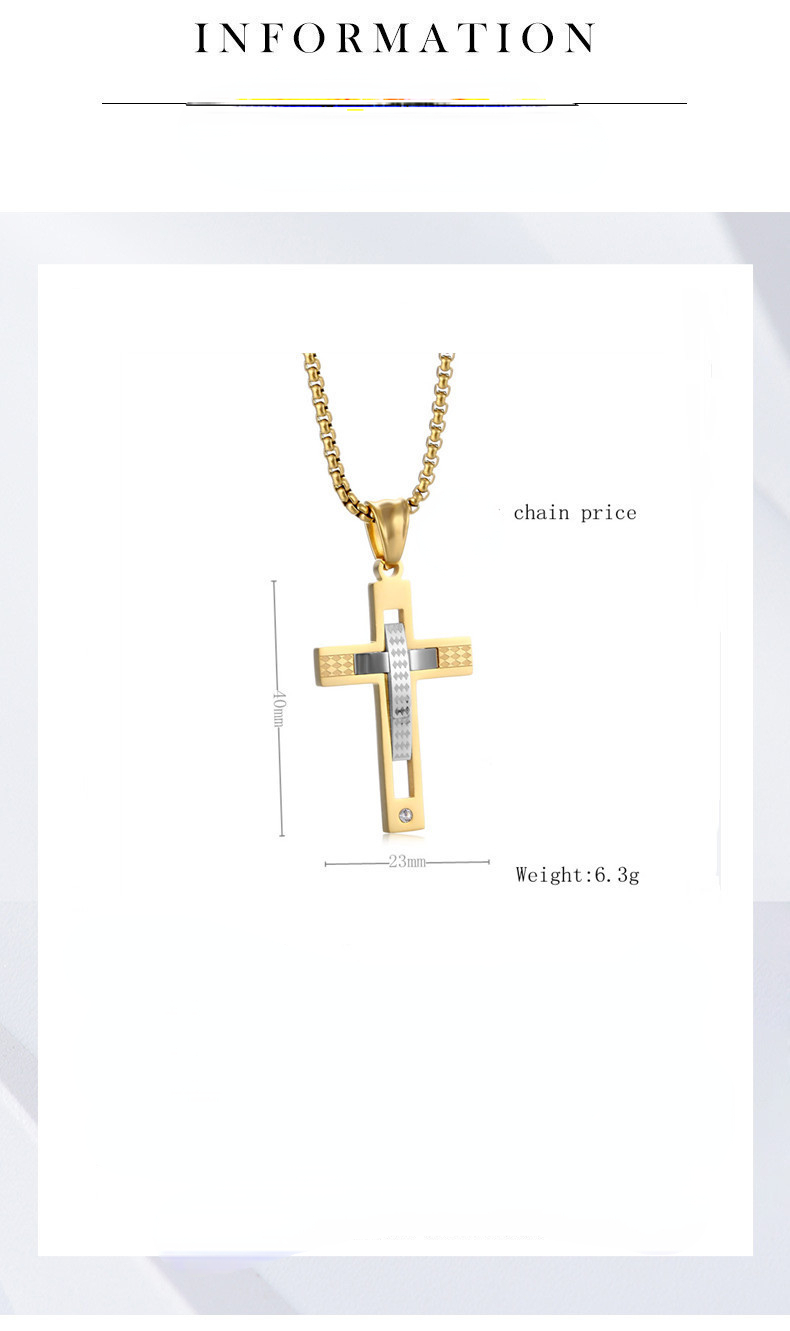 Doppel-schicht Kreuz Dekorative Muster Anhänger Halskette für Männer Religiöse Schmuck Edelstahl Kette 24'' – Detail 1