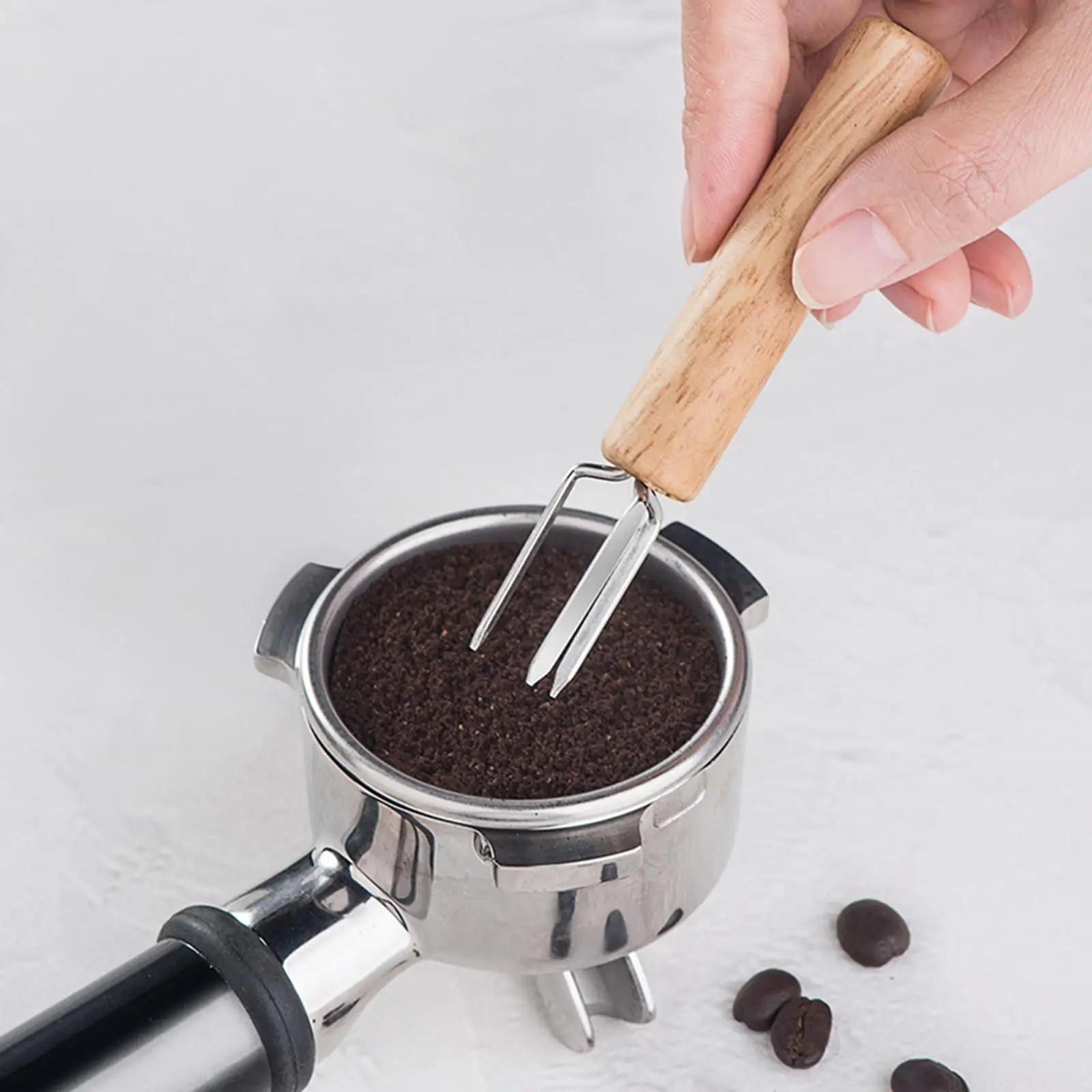 Stainless Steel Needle Espresso Coffee Stirrer Hand Distribution Tool Wooden Handle Three Angled Slope Coffee Distributor
