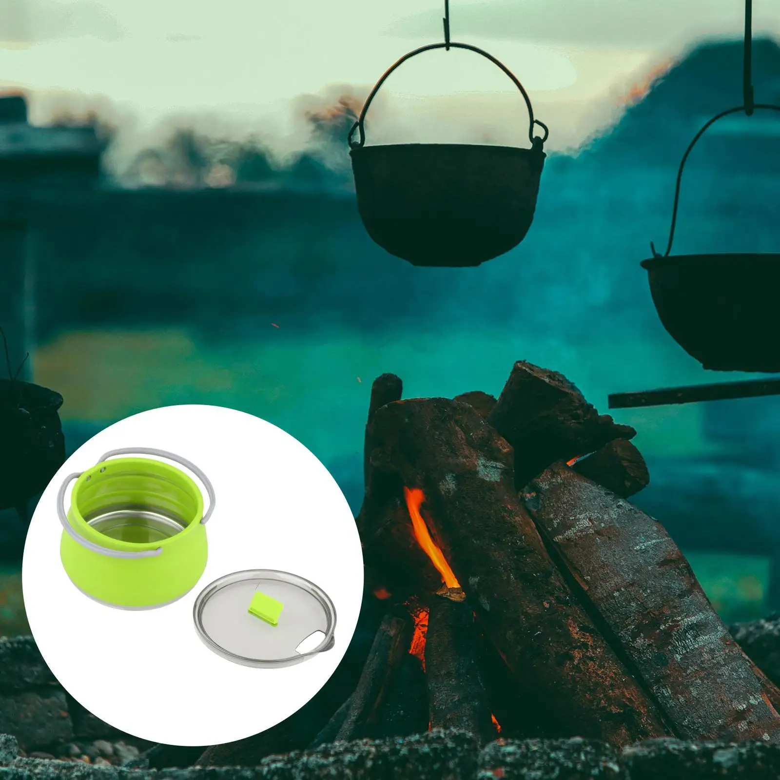 1L Camping Silicone Folding Kettle Collapsible Cooking Pot Hiking pot Backpacking Travel