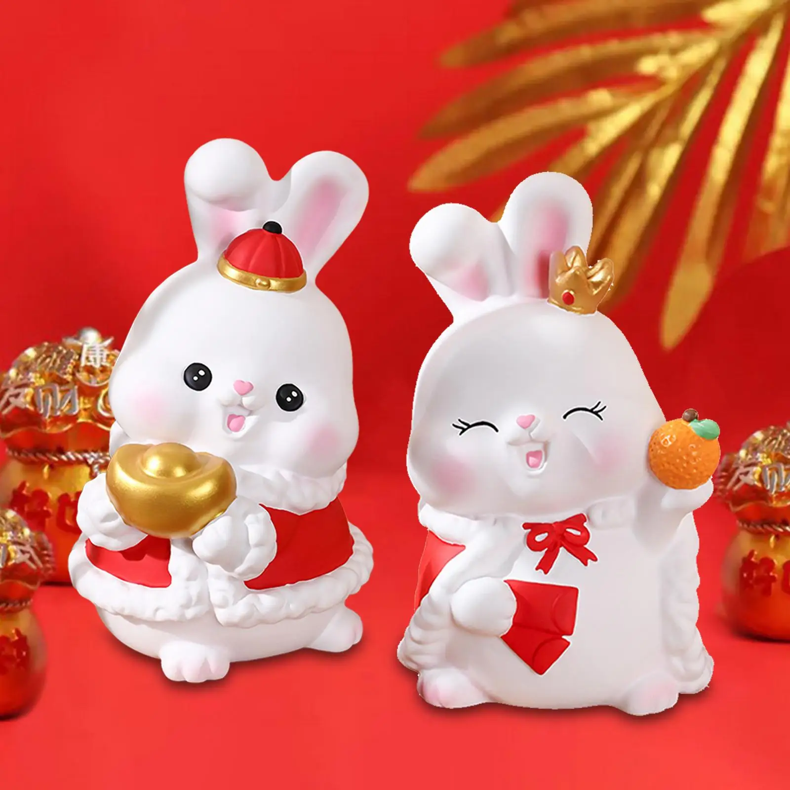 Small Rabbit Piggy Bank Collection Statue Animal Figurine Money Saving Box for Spring Festival Tabletop Birthday Ornament Gift
