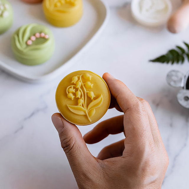 Stampo Per Mooncake 50g - 6 Timbri Quadrati Con Stantuffo A Pressione Manuale, Materiale PP E Acciaio Inox