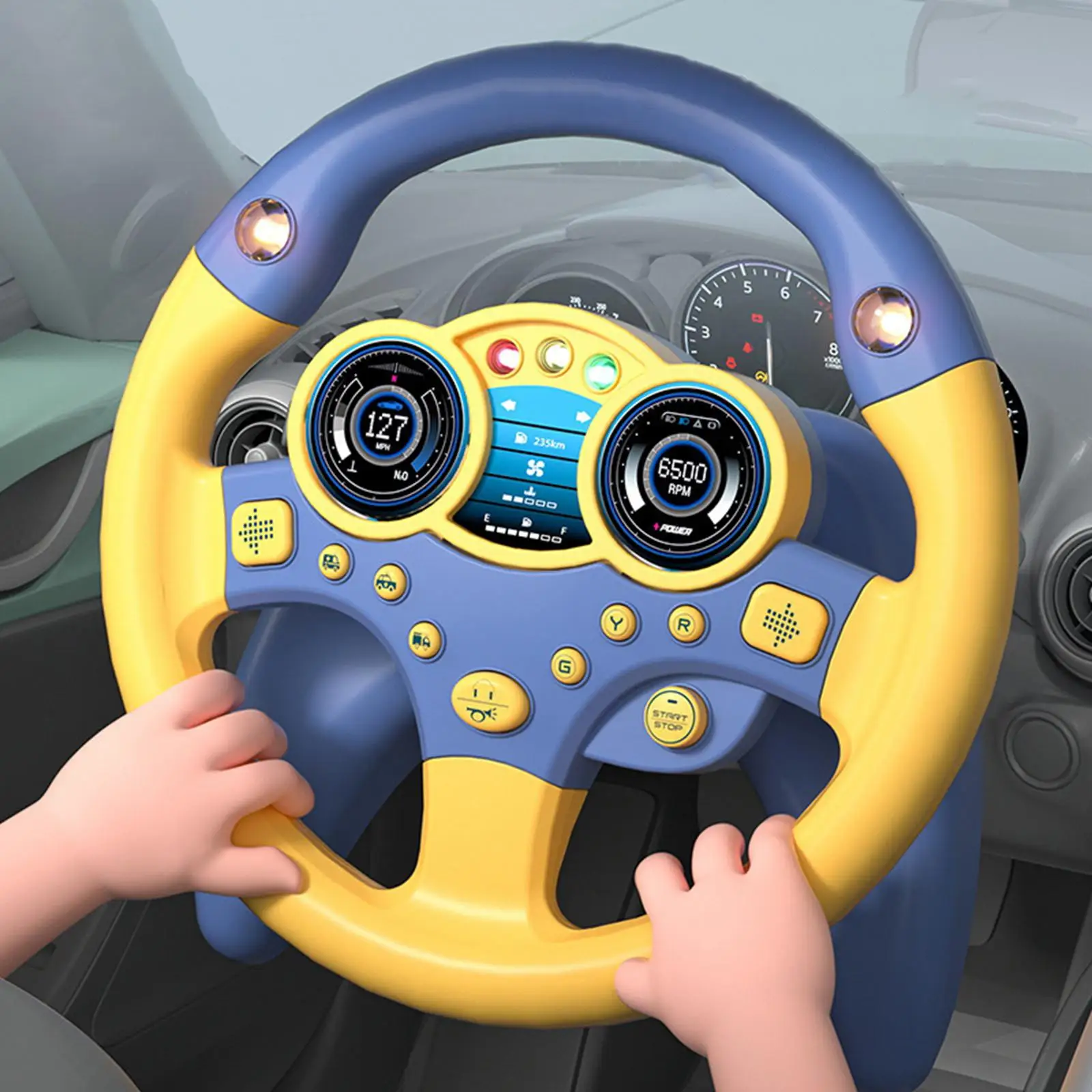 Multifunctional Steering Wheel Toys, Sounding Toy Simulated Driving Kids Interactive Toys W/Light Music Small Steering Wheel Toy