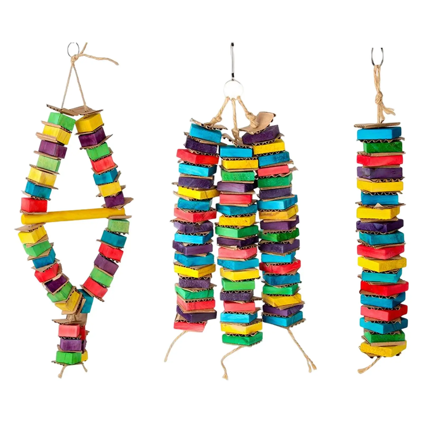 Bird Chew Toy Braided Swing Perch Wooden Blocks Hanging Bite Stand Cardboard Climbing for Cockatiel Pet Supplies Budgie