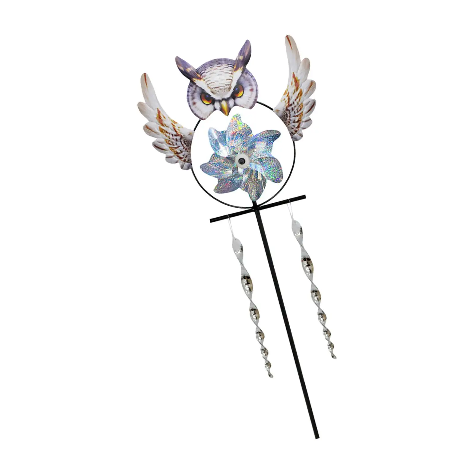 Garden Owl Shape Pinwheels with Stake Decoration Wind Powered DIY Assembled 37inch Tall for Courtyard Versatile Stylish Durable