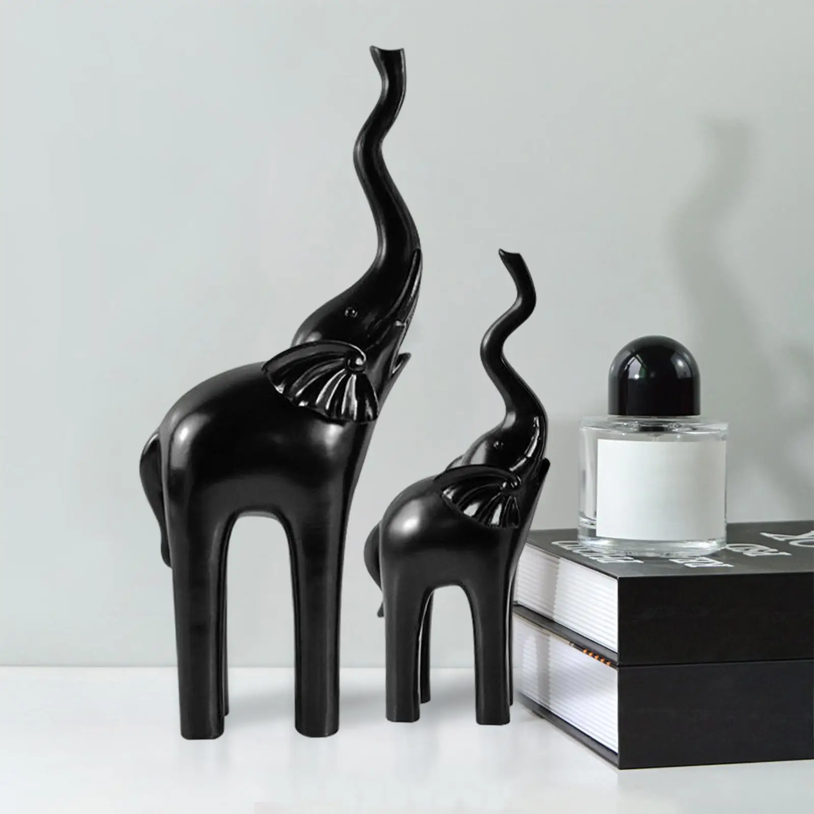 2x Resin Elephant Statue Figurines Crafts Ornaments Nordic Style Animal Sculpture for Living Room Hotel Bedroom Home Decor Gifts