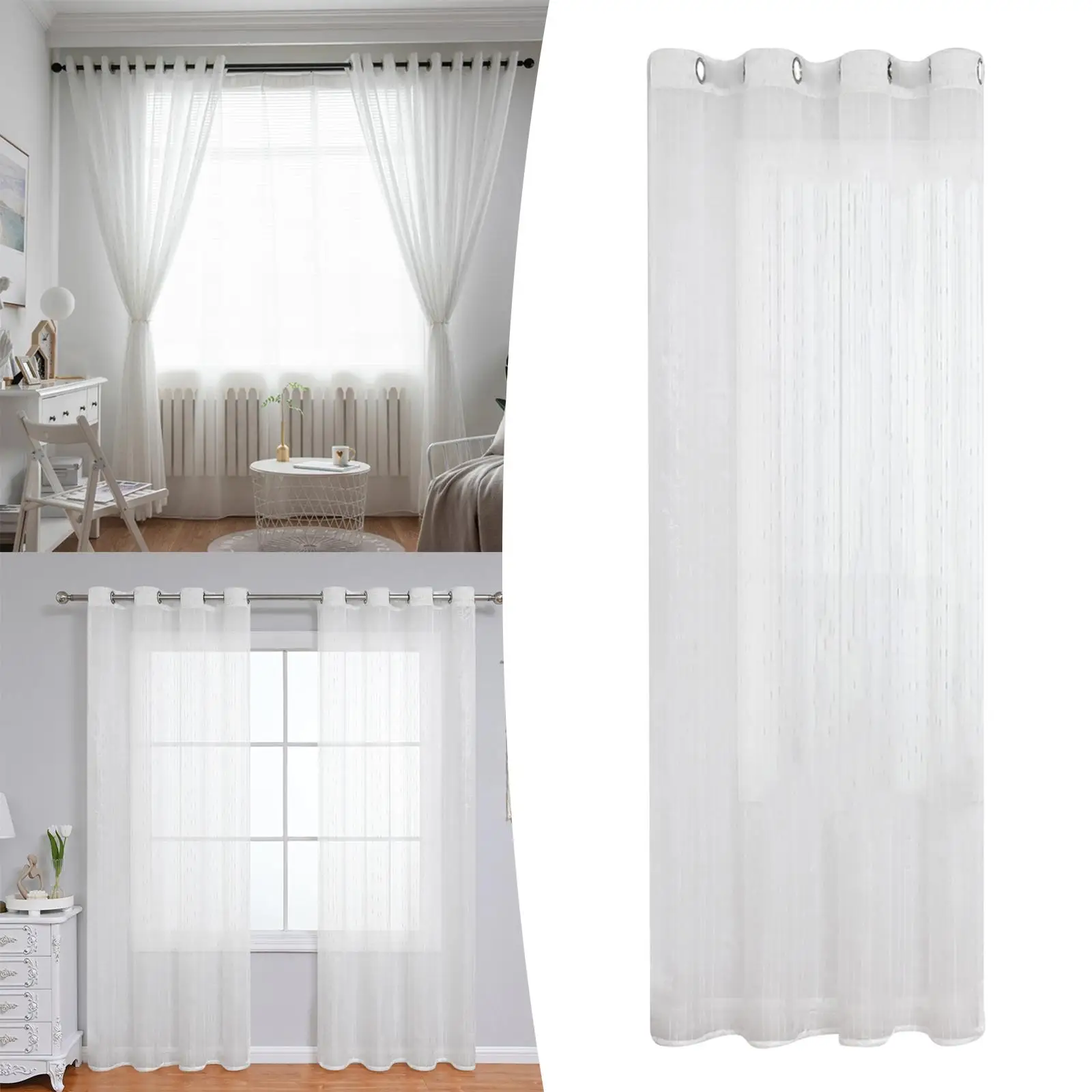 Grommet Top Window Drapes Semi Sheer Curtain 140x260cm Room Decoration