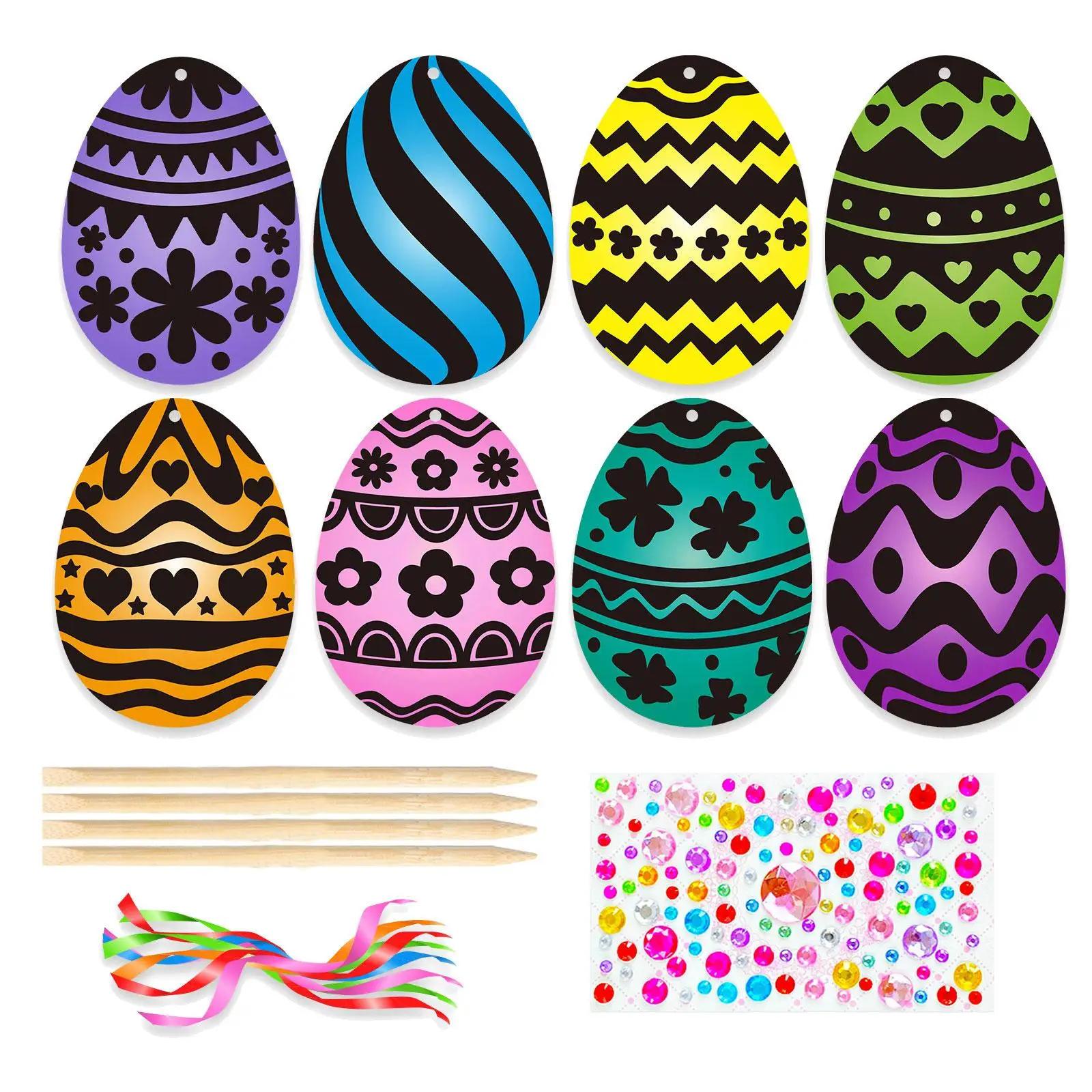 Easter Egg Scratch Paper Colorful Scratch Craft Pendants Gifts Drawing Toys Funny Painting for Kids Home Decor Party Supplies