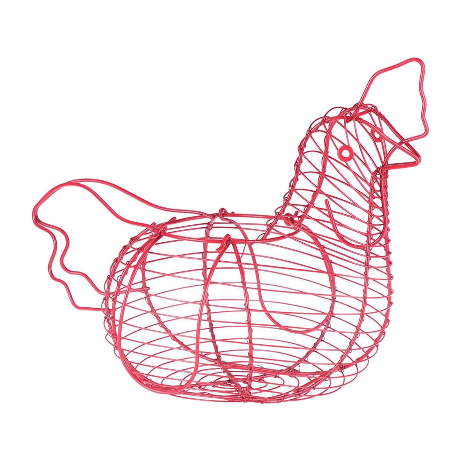 Description Picture 2 of itemIron Egg Storage Basket Metal Wire Hen Shaped Egg Basket Fruit Egg Basket Pink Wire Holder with Handles for Kitchen