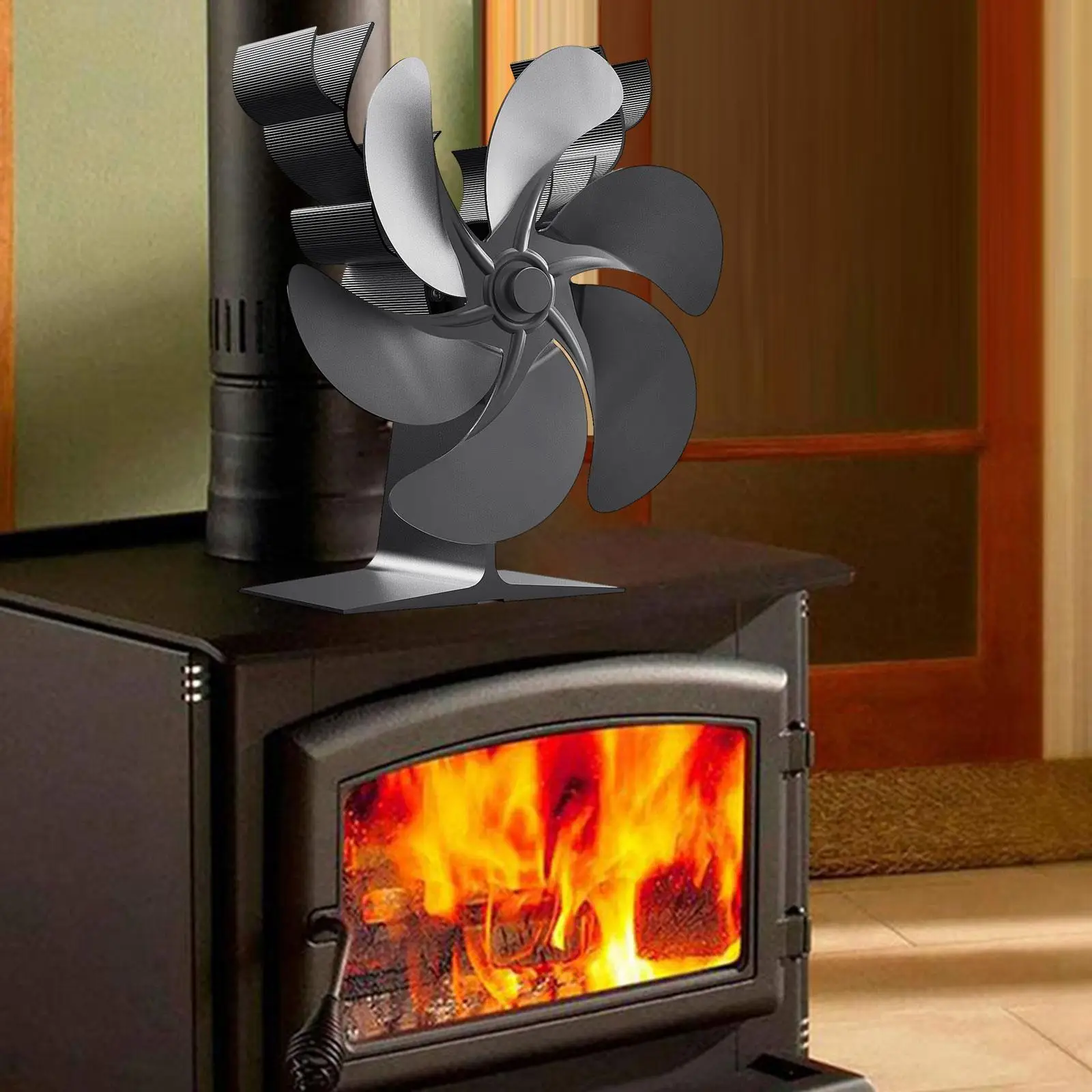 Wood Burner Fan Non Electric 6 Blades Fireplace Fan for Wood Burning Stove Log Burner Wood Stove Accessorie Picnics Heaters