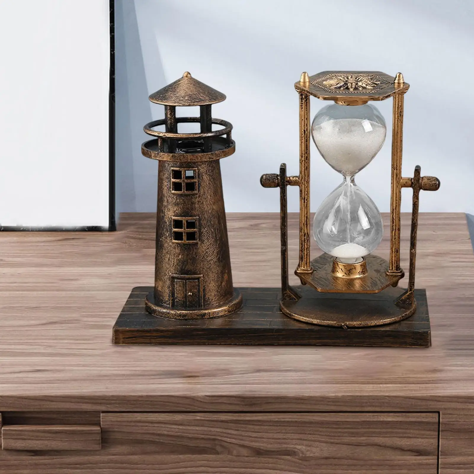 Lighthouse Hourglass Timer Decorations Table Centerpiece Sculpture Ornaments Watchtower for Tabletop Office Housewarming Gift