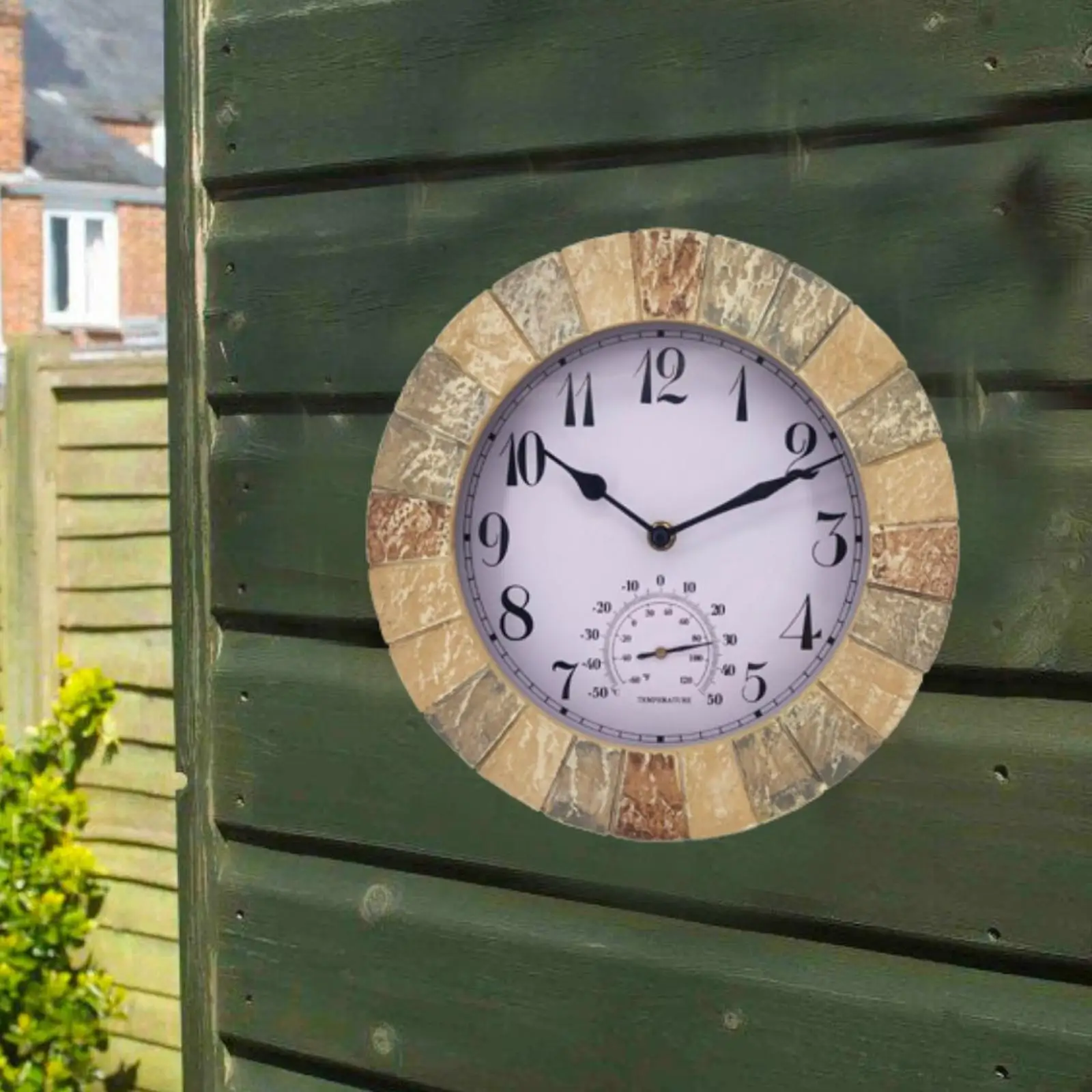 Multipurpose Outdoor Wall Clock Waterproof with Temperature Silent 10inch Clocks for Garden Bedroom Living Room Bathroom