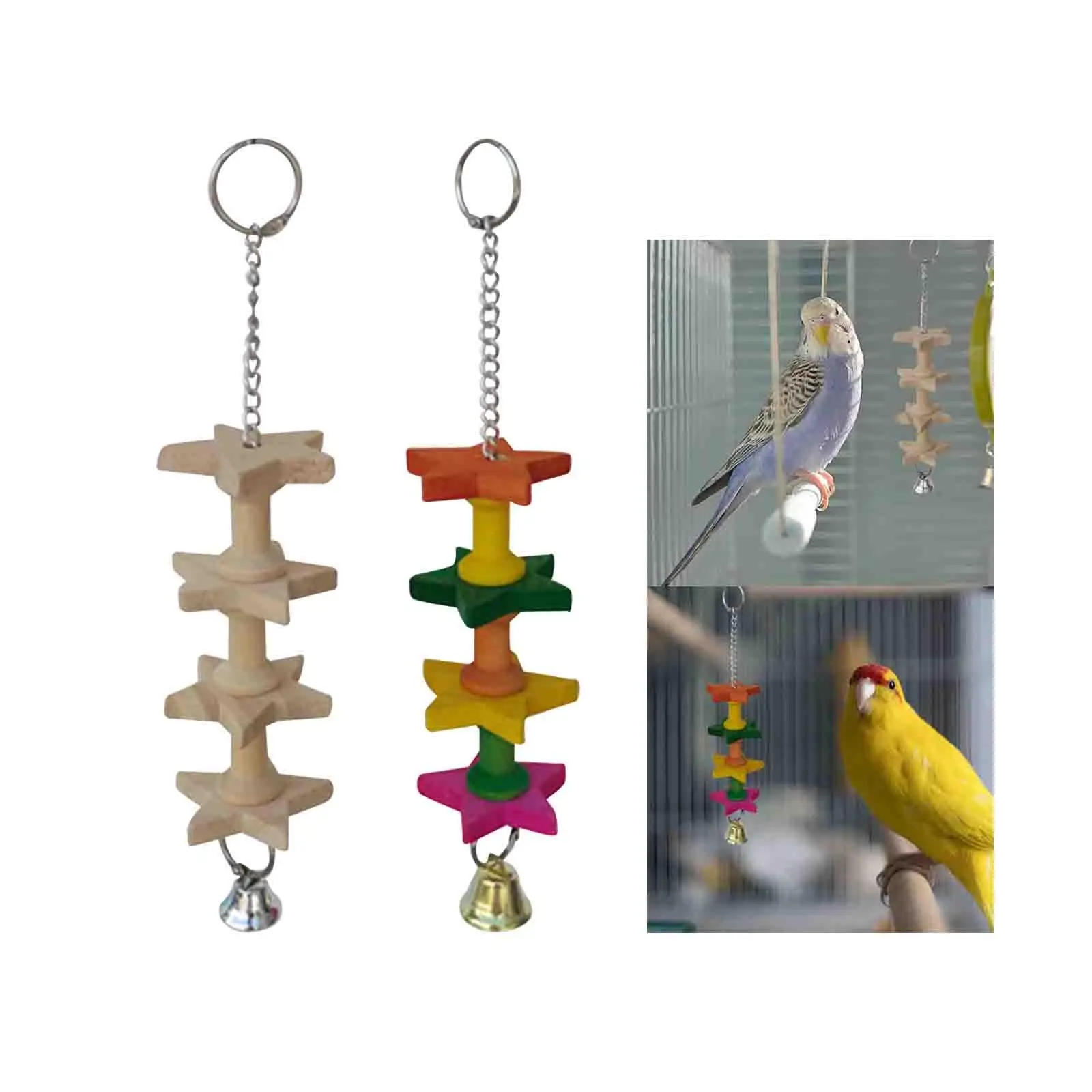 Wood Parrot Toy with Bell Ornament Accs Training Molar Toy Bird Chewing Toy for Budgies Cockatoos Cockatiels Lovebird Parakeets