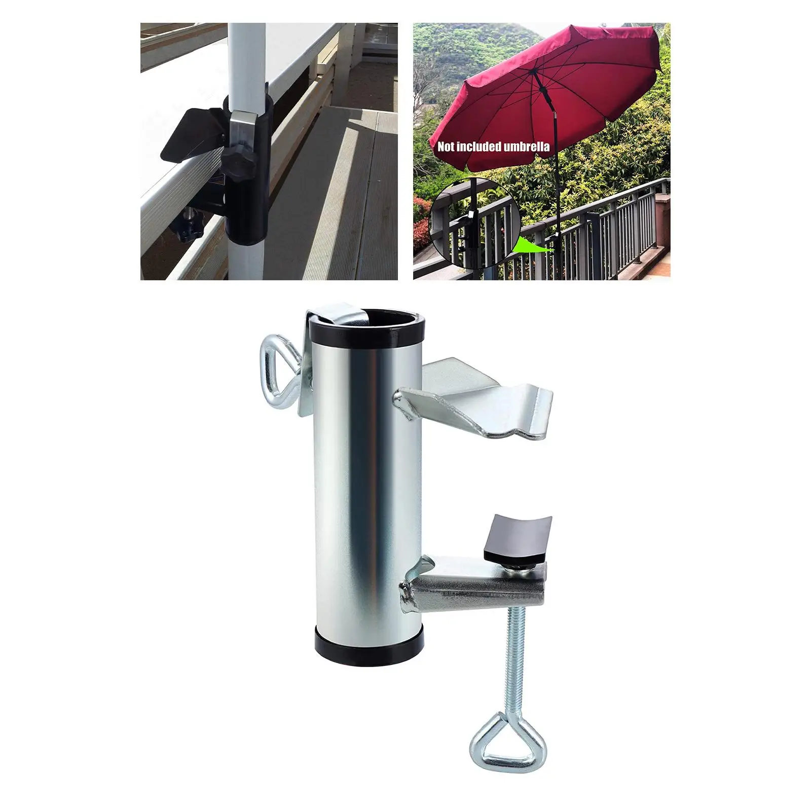 Adjustable Patio Umbrella Holder Sun Shade Support Patio Umbrella Clamp for Beach Fences Pool Deck Balcony Bleachers