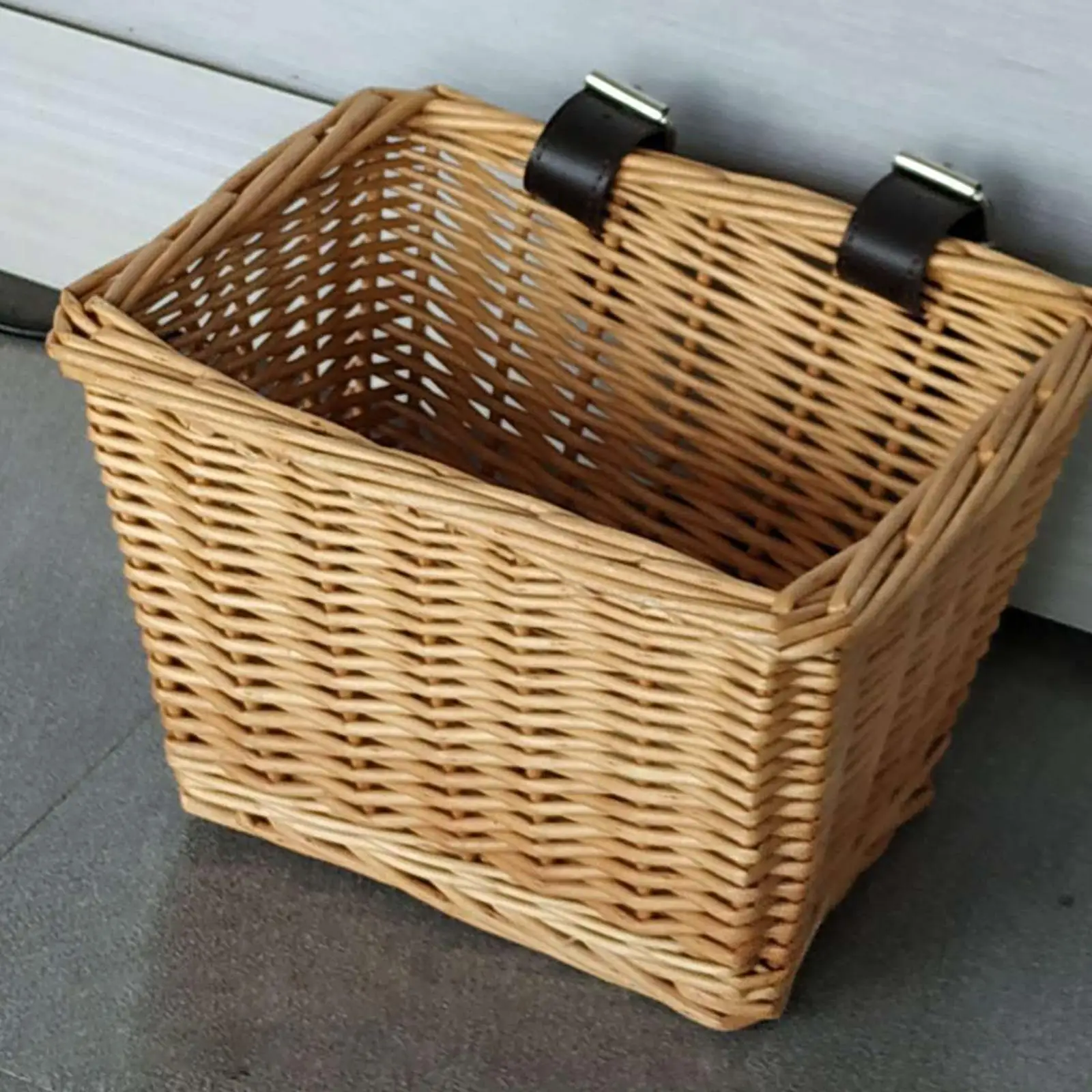 Wicker Bikes Basket Bicycle Pet Carrier Front Storage with Leather Straps Comfortable Cargo for Cycling Riding Camping Outdoor