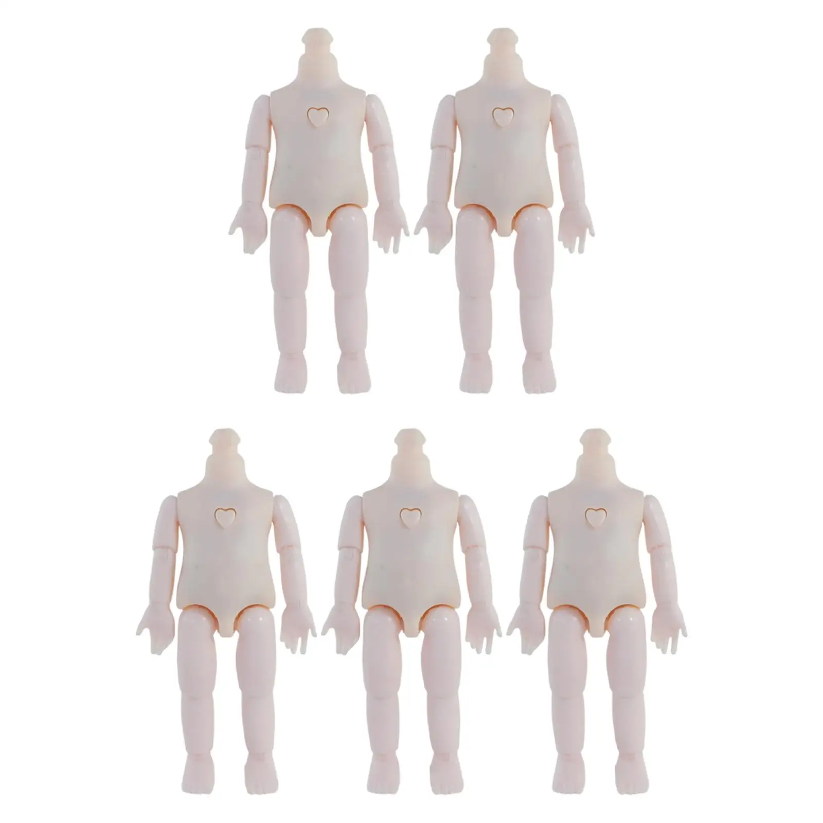 5Pcs Doll Nude Body Height 16cm Moveable Jointed Premium Material DIY Making Accessories with Spare Hands No Head White Color