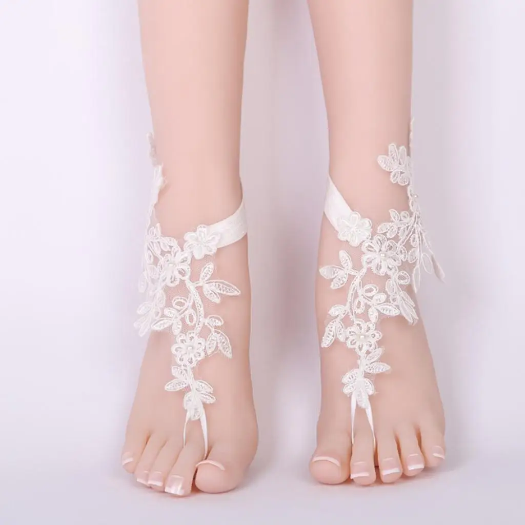 Wedding Crochet Anklet Summer Beach Foot Sandal Lace Ankle Jewelry White