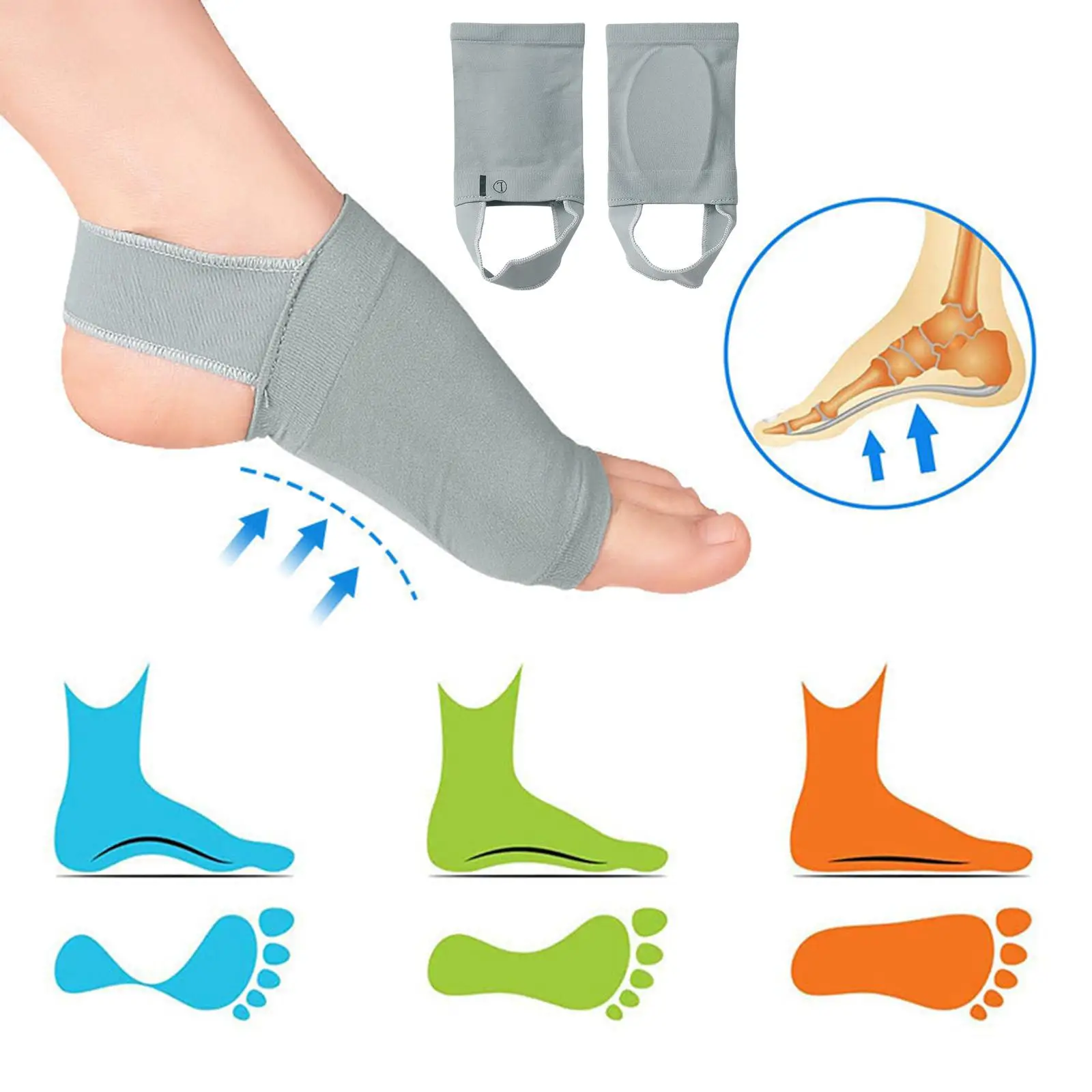 1 Pair Comfortable Arch Support Braces Flat Foot with Pads Wrap Heel Spurs