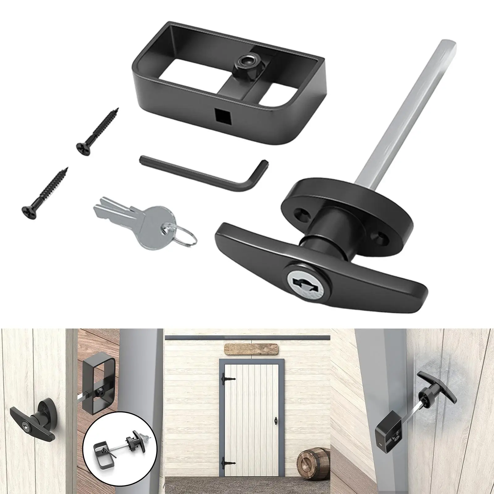 T Handle Lock with Two Keys Hardware Replacement Electric Cabinet Lock Locking for Garage Shed Barn Door Canopy Accessories