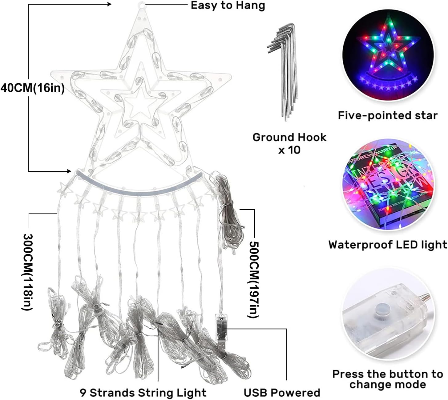 Christmas Tree String Light with Star Topper – APP-Controlled Fairy Lights for Outdoor and Indoor Decor