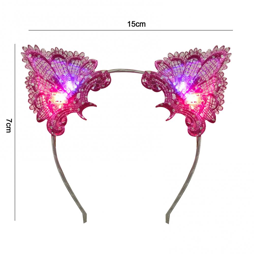 Description Picture 2 of itemWomen LED Light Up Cat Ears Lace Hair Hoop Headband Headwear Party Crown Hair Rope for Women Wedding Christmas Glow Headband