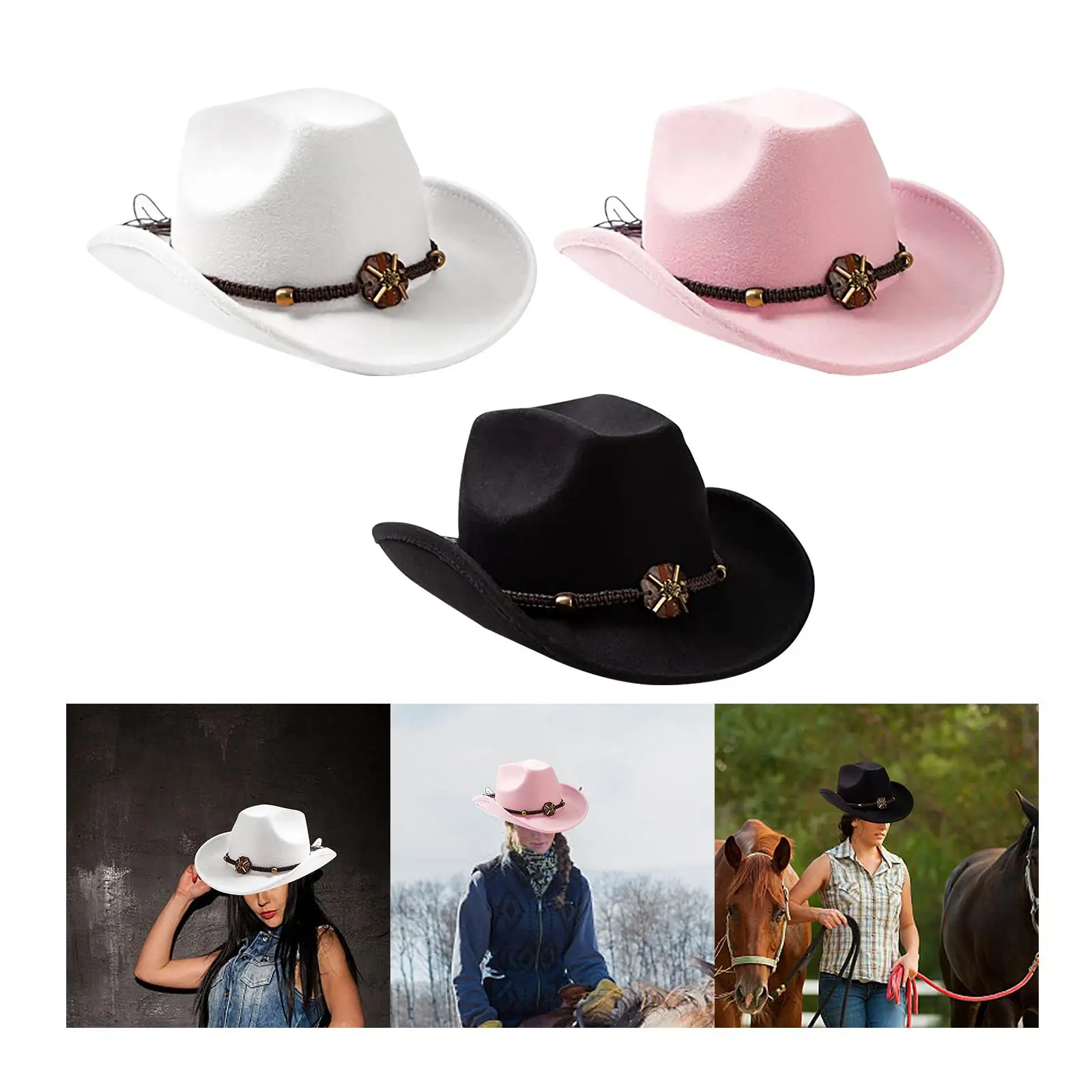 Classic Cowboy Cowgirl Hat Props Big Brim Fancy Dress Costume Cosplay Sun Hats Sunshade for Adults Beach Play Traveling Outdoor