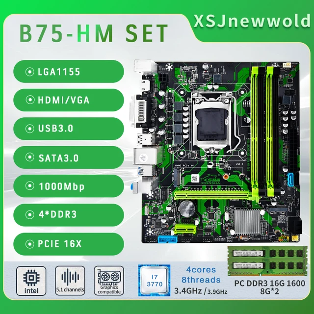 B75-HM Motherboard LGA 1155 Compatible with I7 3770 and DDR3 16G 1600 Dual  Channel Memory USB3.0 SATA3 NVME M.2 WIFI