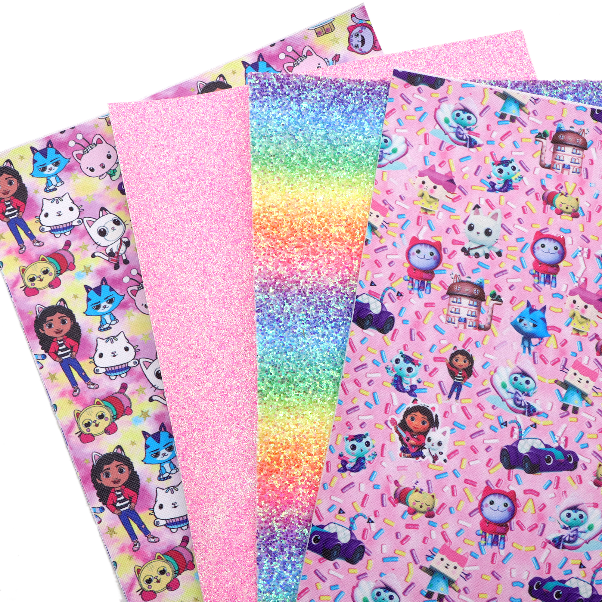 Description Picture 5 of itemCartoon Cat Gabbys Doll Printed Faux Leather Set Synthetic Leather Fabric Sheets for DIY Handmade Earrings Hair Bows Projects