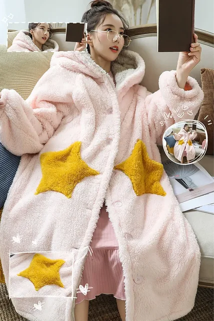 ZTTTD Winter Bathrobe Women Long Nightgown Robe Vintage
