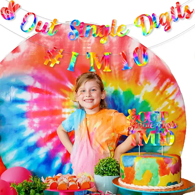 Tie Dye Birthday Banner Garland with Out Single Digits, I'm 10 Cake Topper,  Girls, Double Digit, Party Decoration - AliExpress