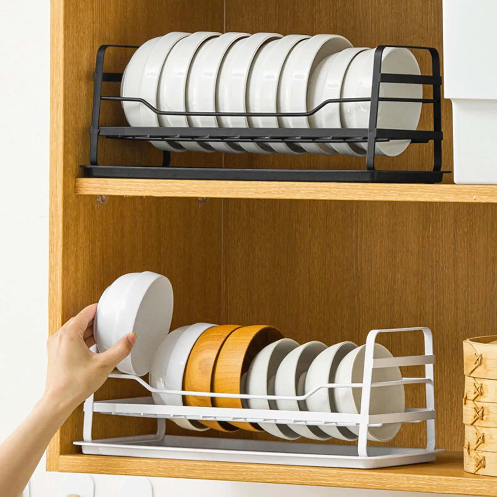 Iron Dish Drying Rack Organizer Cutlery Utensil Holder with Drip Tray Kitchen Countertop Dish Drainer Dishes Draining Holder