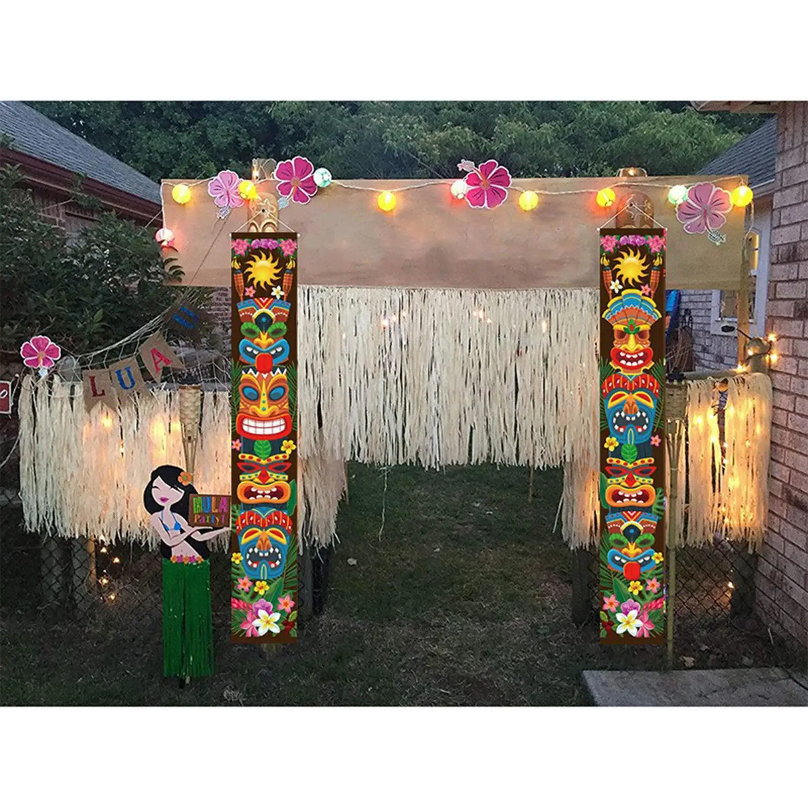 2Pcs Door Banner Create Atmosphere Totem Porch Sign for Hawaiian Luau Tropical Party Cookout Birthday Party Party Decoration