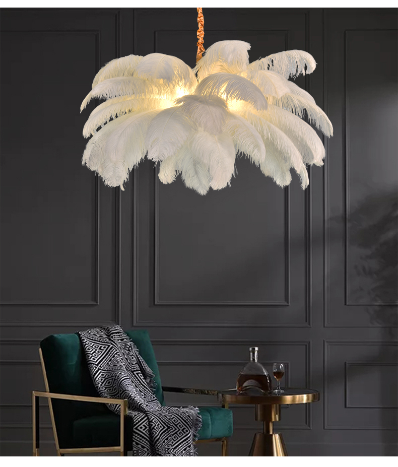 Nordic Creative Feather Chandelier Living Room Bedroom Hotel LED Pendant Lamp Romantic Princess Decor Lighting Fixtures