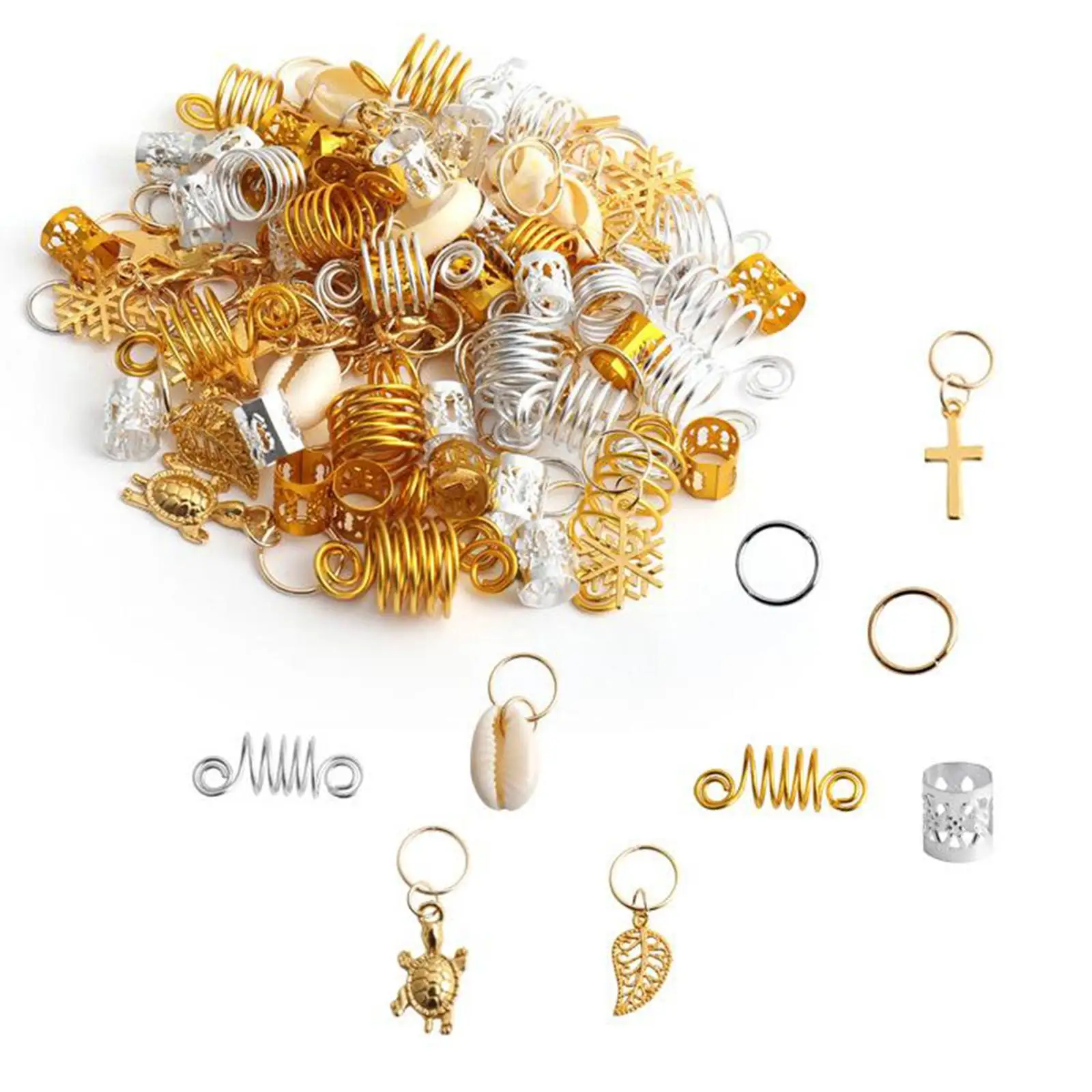 140 Pieces  Jewelry Aluminum s Beads  Hair Cuffs Hair Rings Shell Charms Hair  Braiding Hair Pendants Decoration Clips