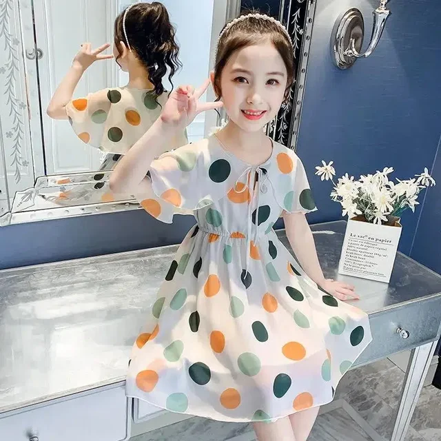 Summer 2023 Girls Hoodie Dress Children Preppy Style Dresses Big Girl Short-sleeved  T-shirt Dress Kids Cartoon Vestido