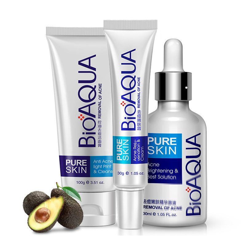 Best of BIOAQUA 3pcs / set Acne Treatment Skin Care Sets Anti Acne Oil Control Refreshing Face Cream Facial Cleanser Serum Face Care Set Reviews & Tips