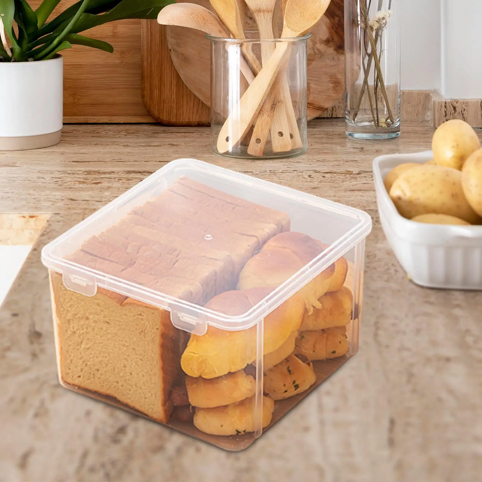 Bread Container Bagel Leakproof Bread Container Airtight Fruit Vegetable Storage Prep Containers for Cabinet Countertop Kitchen