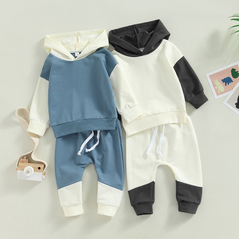 FOCUSNORM 0-3Y Herbst Kausalen Baby Jungen 2 stücke Kleidung Sets Farbe Patchwork Langarm Pullover Mit Kapuze Tops Elastische Hosen – Detail 3