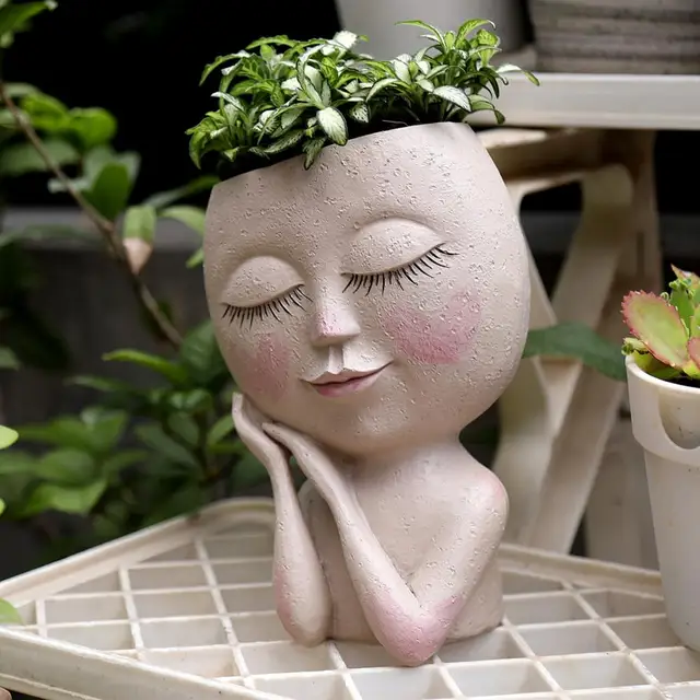 Pot de fleurs mural en céramique, tête de poupée peinte à la main, Vase en  céramique pour fille, plante verte en Pot, décoration de jardin de bureau -  AliExpress