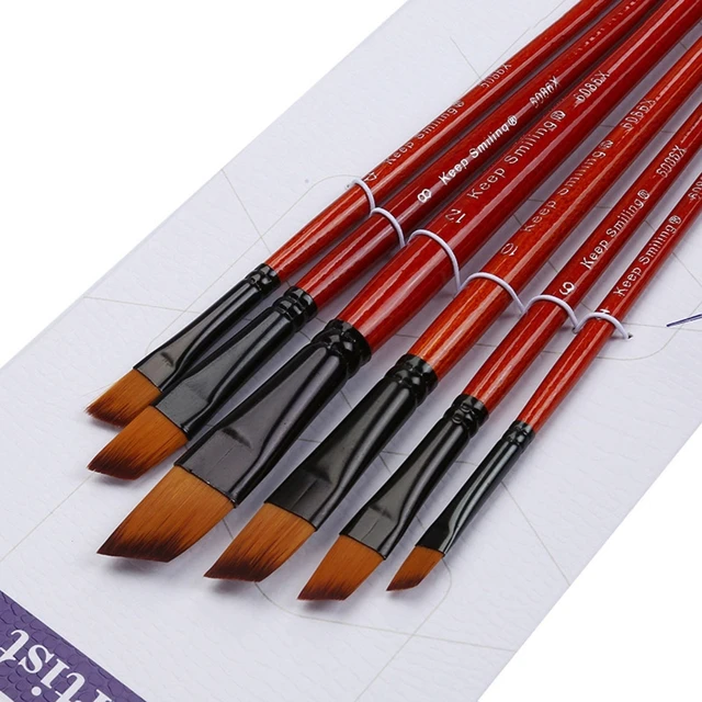 6 Pc Angled Flat Tipped Art Paintbrush Set For Acrylic Oil Watercolor  Flexible For Kid Beginner Student Amateurs Painter 24bb - Paint Brushes -  AliExpress